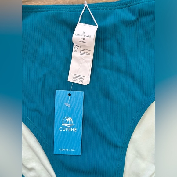 NWT Cupshe Turquoise Blue 2 Piece Bikini High Waisted size M - Picture 5 of 7